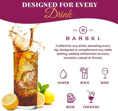 Vista 4 de Barski Highball Glass - Vasos para beber – Juego de 2 vasos Hiball – Vaso de cristal – para agua, jugo, cerveza, cócteles mixtos, vaso de mojito