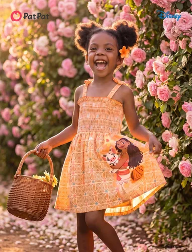 Vista 5 de Disney Vestido de princesa Frozen, Elsa, Minnie Stitch, para niña, con lazo, tirantes fruncidos, traje de verano, para fiesta de cumpleaños, 2-9 años
