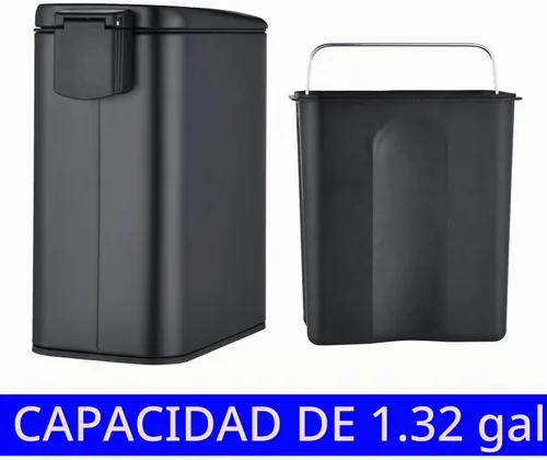 Vista 7 de HILFA Basurero compacto de acero inoxidable con escalón rectangular de 5 litros/1.3 galones, baño y cocina, negro mate, SB3200-MB
