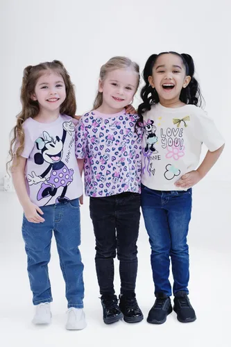 Vista 2 de Disney Minnie Mouse - Paquete de 3 camisetas para bebés y niños pequeños Lavanda/Beige/Rosa