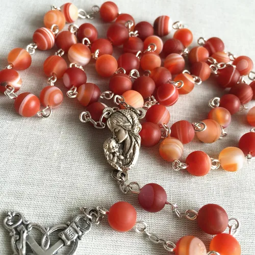 Vista 5 de elegantmedical Hecho a mano Tibet ágata roja/cornalina cuentas católicas 5 Décadas Santa María Niño Rosario Collar Cruz Crucifijo y caja de regalo