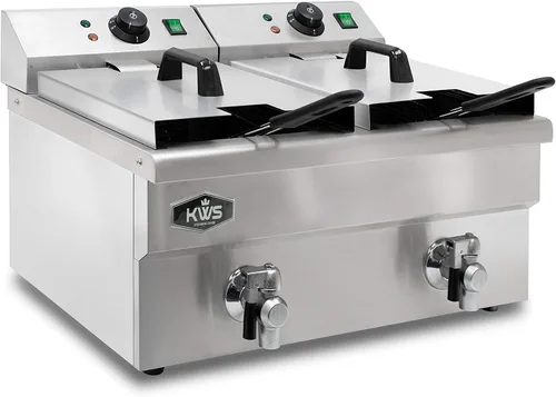 Vista 4 de KWS DY-6 Freidora eléctrica comercial de 1750 W de acero inoxidable de 5.7 L con sistema de válvula de drenaje de grifo para usuarios comerciales