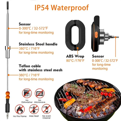 Vista 2 de Termómetro Digital para Ahumador - Termómetro Digital Bluetooth para Parrilla Exterior - Termómetro Big Green Egg - Incluye 2 Sondas - Regalo