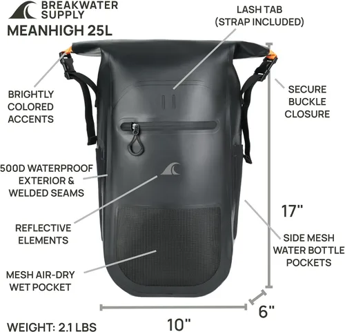 Vista 6 de Breakwater Supply Mochila impermeable Meanhigh Dry Bag de 25L y kit de primeros auxilios de supervivencia impermeable
