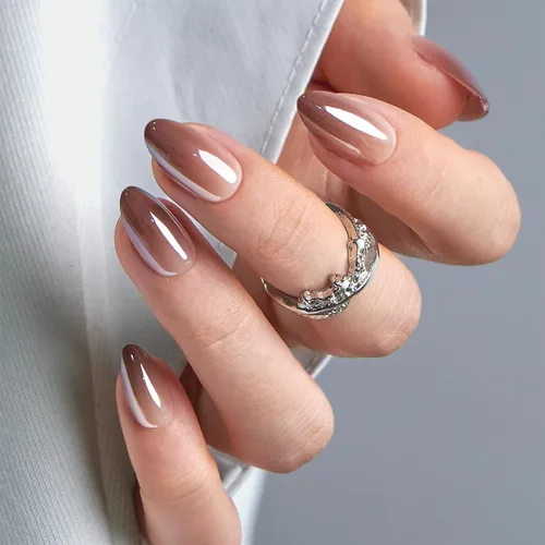 Vista 8 de CurvLife Uñas a presión de almendras medianas, color blanco lechoso A9 - Susurro de crema