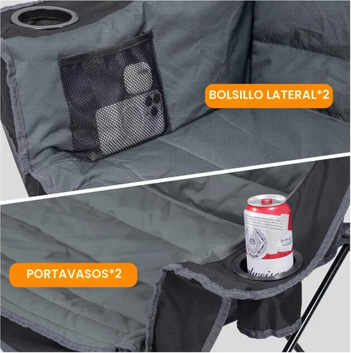 Vista 5 de Huskfirm - Sillas de campamento plegables para 3 personas, para adultos, color negro Silla de camping de gran tamaño acolchada resistente