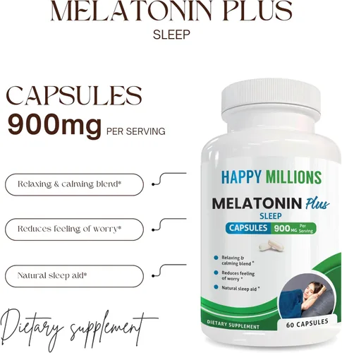 Vista 2 de Melatonina Plus Apoyo para dormir – 10 mg de melatonina con raíz de valeriana, L-teanina, ashwagandha, magnesio y 5-HTP – Relajación y calma