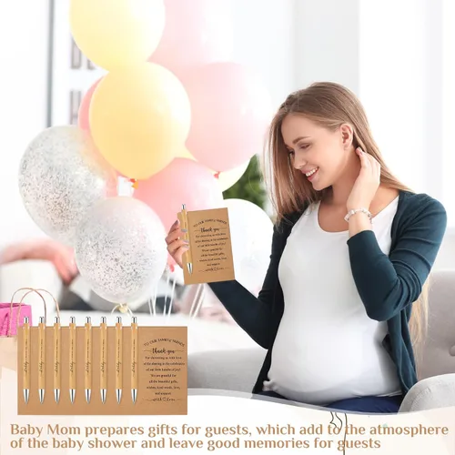 Vista 6 de Seajan 50 juegos de regalos de baby shower para invitados, regalos de baby shower, incluye 50 bolígrafos retráctiles, bolígrafos de bambú a granel