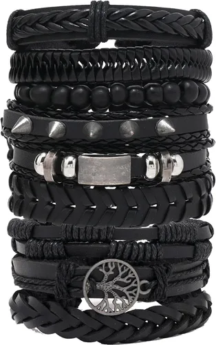 Vista 10 de Punk Leather Bracelet for Men Women Leather 8-10 PCS Braided Cuff Bracelet Multilayer Leather Bracelet A-01