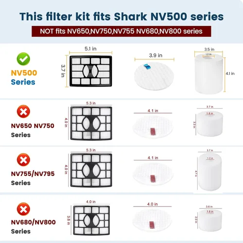 Vista 2 de 4 filtros de espuma y fieltro de repuesto para Shark Rotator Professional Lift-Away NV500 NV501 NV502 NV503 NV505 NV510 NV520 NV552 ZU780 ZU782