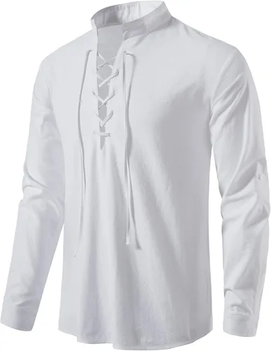 Vista 17 de LucMatton Camisa de manga larga para hombre, estilo retro, con cordones, medieval, renacentista, pirata, vikingo, steampunk, gótico, victoriano