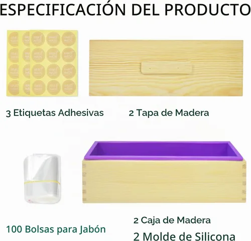 Vista 2 de Artcome Moldes rectangulares de silicona de 42 onzas con tapa, juego de moldes de jabón con 100 bolsas y 36 calcomanías, 2