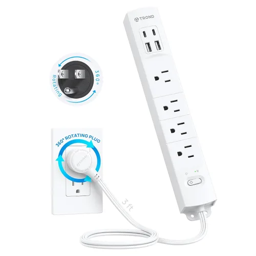 Vista 9 de Trond - Regleta protectora contra sobretensiones de montaje en pared con enchufe giratorio 360, 3 pies 4 AC, 3 USB-C & 1 USB-A, 1440J, 13A/1625W