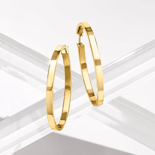 Vista 4 de Ross-Simons Pendientes de aro italianos de oro amarillo de 14 quilates con borde cuadrado, Oro, no conocido