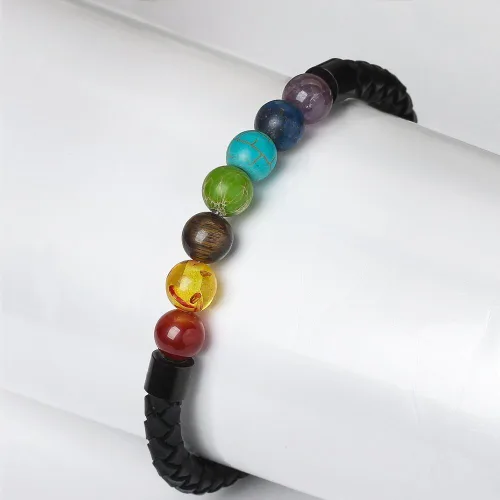 Vista 5 de Pulsera de cuentas de cuero genuino con cierre magnético de 8.5 pulgadas