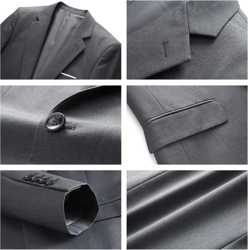 Vista 5 de Trajes de 2 piezas para hombre, ajuste delgado, casual, con un botón, trajes sólidos para hombre, negocios, boda, fiesta, chaqueta, blazer