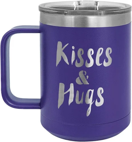 Vista 8 de KISSES AND HUGS Coral 15 oz Taza de café w/tapa deslizante Taza de café de viaje aislada Ideas de regalos de cumpleaños o Navidad de mujeres u