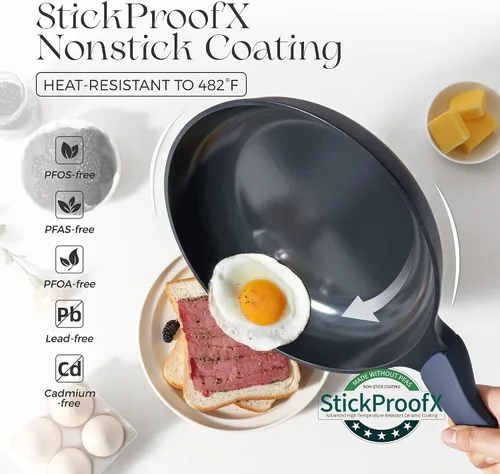 Vista 2 de PRICUSIS Sartén antiadherente, sartén de 8/10/12 pulgadas con mango Stay Cool, totalmente revestido, compatible con inducción, 100% apto