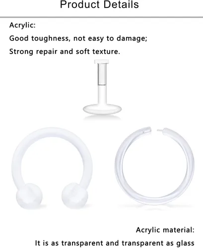 Vista 3 de Lcolyoli Anillos de nariz transparentes de 18 G, retenedores de piercings transparentes para el trabajo, deportes, Bioflex, Medusa, labio, labio