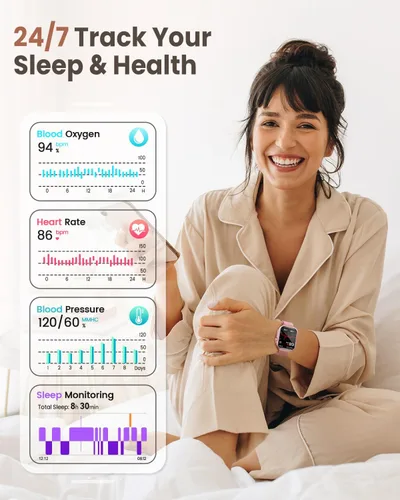 Vista 4 de Relojes inteligentes para mujer (Android/iPhone), reloj inteligente HD de 1.83 pulgadas con llamadas/mensajes/notificaciones, monitor