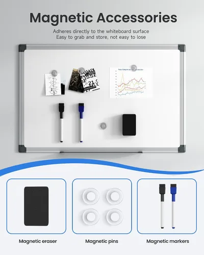 Vista 3 de Pizarra blanca magnética para colgar de 18 x 12 pulgadas para pared, pequeña pizarra de borrado en seco para niños, cocina, oficina, incluye 1