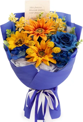 Vista 12 de Ramo de flores preservadas de color naranja, ramo de regalo para mujeres, regalo de flores falsas eternas para Navidad, aniversario, cumpleaños
