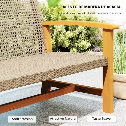 Vista 6 de Outsunny - Sofá de mimbre para exteriores, 3 asientos, 1000 libras, capacidad de teca
