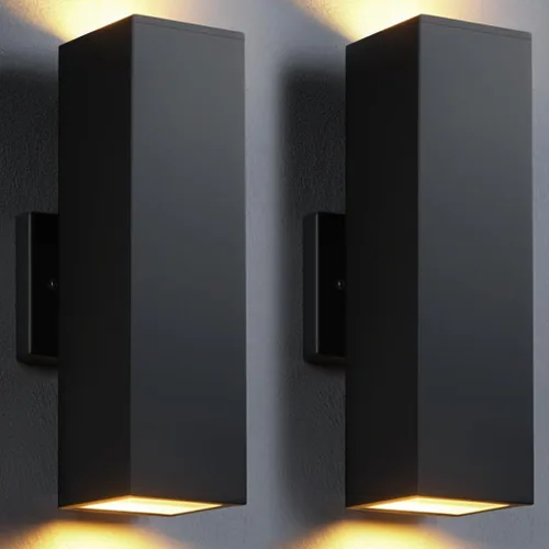 Vista 18 de SHIMR Luces de pared para exteriores modernas al atardecer al amanecer, aplique exterior cuadrado negro mate con bombillas incluidas, iluminación