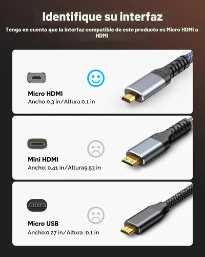 Vista 5 de Highwings - Cable micro HDMI a HDMI 4K de 1 pie, 4K a 60 Hz Gris