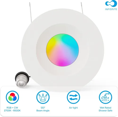 Vista 4 de Kit de luces LED de 5 y 6 pulgadas Smart de 12 W y 1100 lm empotrable delgado LED serie (incluye conector E26) compatible con Alexa y Google