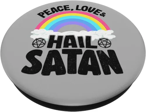 Vista 2 de Punk Band Death Metal Rainbow Retro Peace Love & Hail Satan PopSockets intercambiables PopGrip
