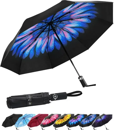 Vista 11 de SY COMPACT - Paraguas de viaje automático resistente al viento - Tienda de fábrica Purple Flower