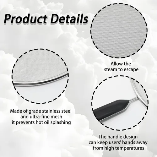 Vista 3 de 3 protectores contra salpicaduras para sartén con mango de silicona (9.8, 11.4, 13 pulgadas), protector de salpicaduras de grasa de acero inoxidable