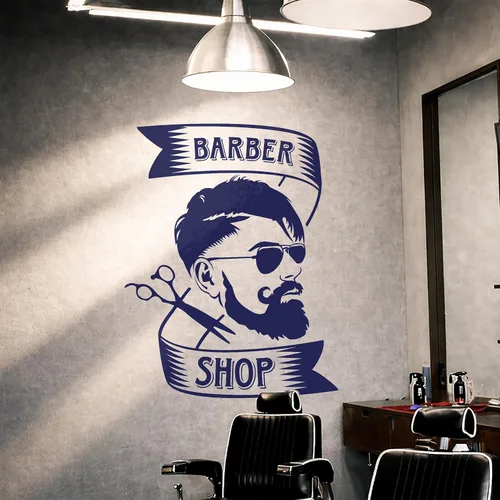 Vista 2 de Vinilo Peluquería Barbería Tijeras Pegatinas Mural Decoración Grande (g5170) Negro
