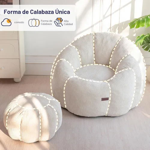 Vista 5 de MAXYOYO - Puf con otomana, silla gigante de calabaza para adultos Beige