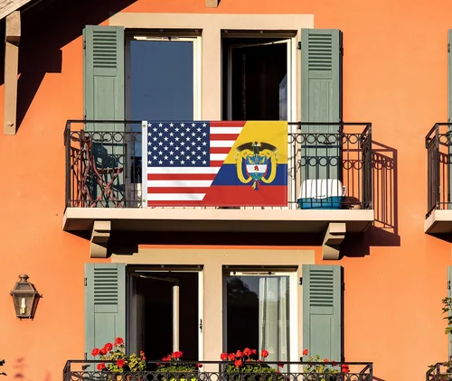 Vista 3 de Bandera de Colombia de Estados Unidos de 3 x 5 pies, gran pancarta colombiana de América 150D para exteriores, impresión de doble cara, decoración