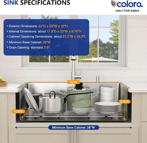 Vista 8 de Dcolora Fregadero de cocina empotrado de 25 pulgadas con grifo, fregadero pequeño de acero inoxidable de sobreponer, fregaderos de preparación