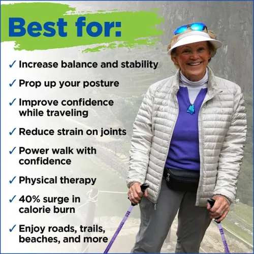 Vista 3 de York Nordic Bastones de senderismo motivadores grandes y altos para equilibrio y rehabilitación, 2 piezas, fuertes bloqueos de botón, patas de goma