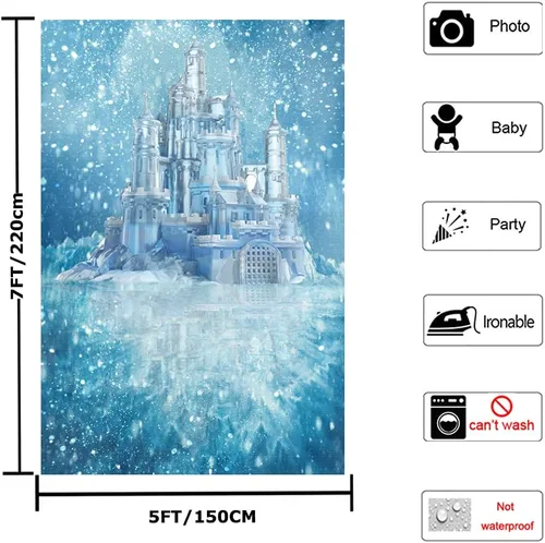 Vista 2 de Yeele Fondo de fotos de castillo de hielo, 5 x 7 pies, diseño de castillo azul, fondo de fotografía de castillo azul, para fiesta de cumpleaños