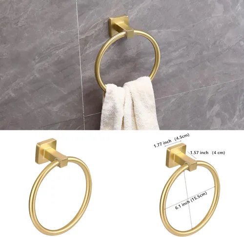 Vista 5 de Juego de 5 piezas de accesorios de baño de oro cepillado, juego de barra de toalla de mano de acero inoxidable de 60 cm dorado, soporte de papel