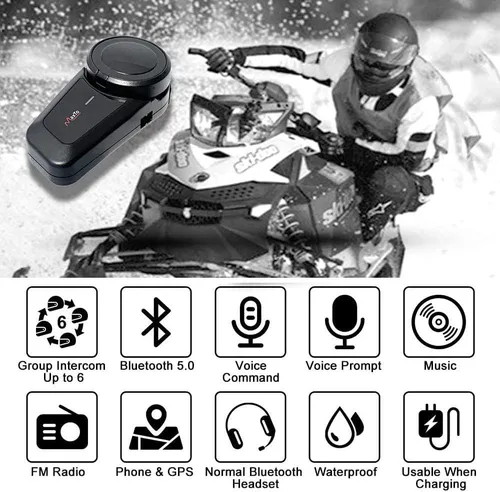 Vista 3 de QSPORTPEAK M2 - Kit de intercomunicación Bluetooth para casco de motocicleta, sistema de comunicación Bluetooth 5.0 de 1000 M hasta 6 conductores