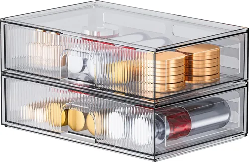 Vista 7 de ZHIAI Paquete de 2 organizadores de cosméticos apilables transparentes, cajón acrílico, organizador de plástico para tocador, tocador, armario