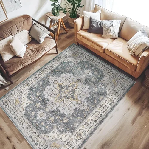 Vista 45 de jinchan Alfombra de Área 2x3 pies Alfombra Vintage de Entrada Lavable Bohemia Tapete Interior para Puerta Medallón Floral Tapete Pequeño para Puerta
