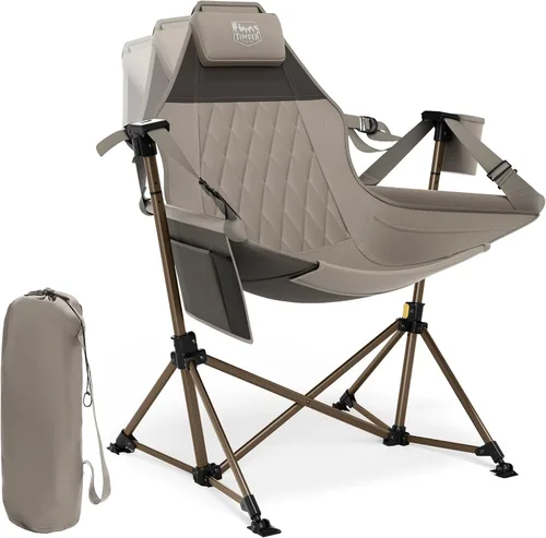 Vista 14 de TIMBER RIDGE Silla de camping tipo hamaca, silla hamaca oscilante de gran tamaño con respaldo y asiento ajustables para césped al aire libre