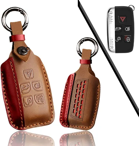 Vista 9 de ontto Funda de cuero para llave Land Rover, funda de protección completa, elegante soporte para llaves compatible con Range Rover para Jaguar