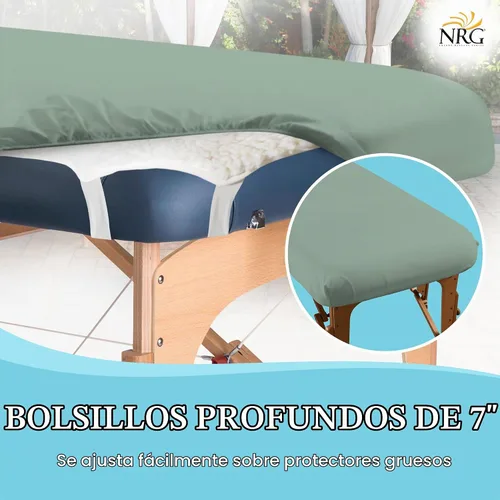 Vista 7 de NRG - Sábanas bajeras de franela de lujo para mesa de masaje, color salvia, 100% algodón cepillado doble, sábanas de peso medio, 200 hilos, elástico