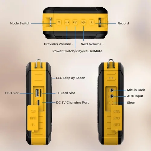 Vista 6 de Amplificador de voz con auriculares de micrófono inalámbrico – Altavoz portátil resistente al agua con micrófono con TWS estéreo, SOS, grabación
