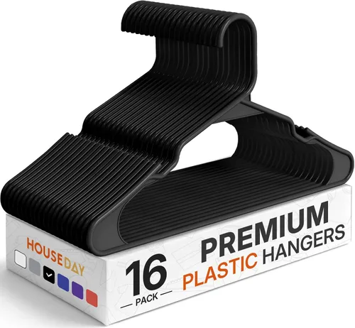 Vista 11 de HOUSE DAY Perchas de Plástico Premium Paquete de 10, Perchas para Ropa que Ahorran Espacio, Colgador Resistente para Abrigos - Organizadores