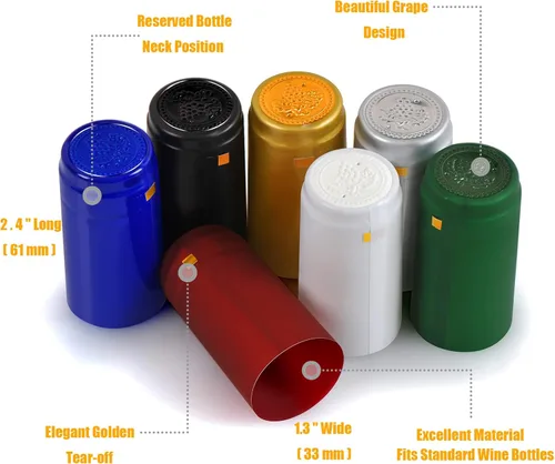 Vista 3 de Cápsulas termorretráctiles de PVC, 120 unidades de fundas retráctiles de vino negro mate, tapas transparentes para botellas de corchos, cápsulas