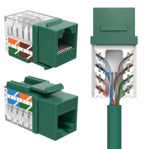Vista 12 de SATMAXIMUM Paquete de 5 conectores de pared Ethernet Keystone Cat6 RJ45 Punch Down Slim Profile UTP Negro, 45 grados para panel de conexión y placa